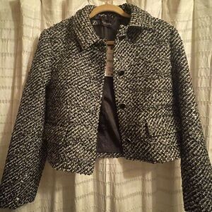 Zara Women's Black and White Textured Blazer